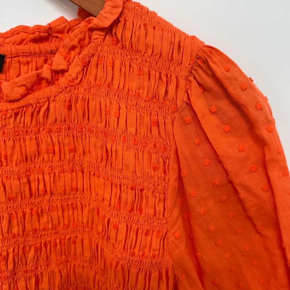J.CREW Puff-sleeve textured voile smocked top BI436 // L